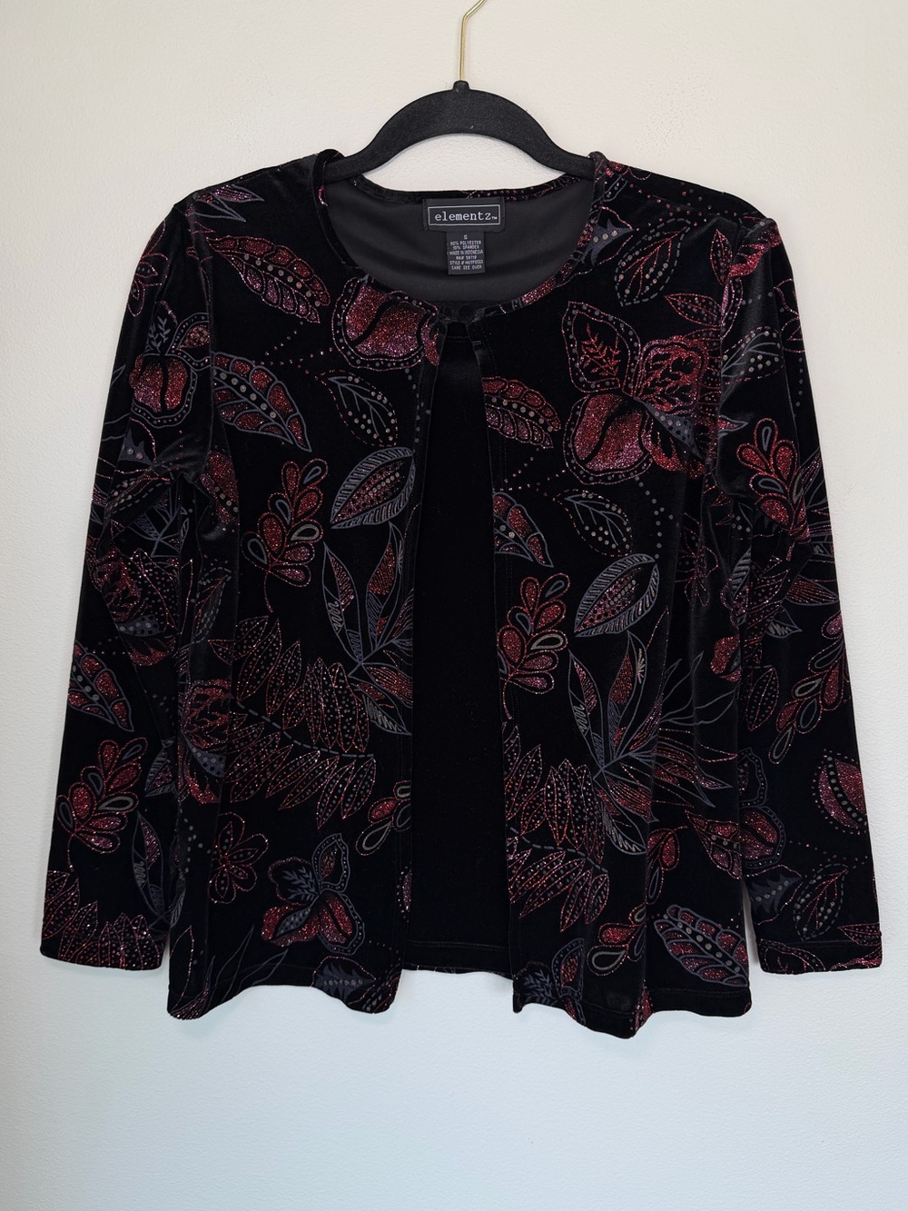 Vintage Elementz Velvet Sparkly Glitter Embellished Whimsigoth Cardigan Top 90’s